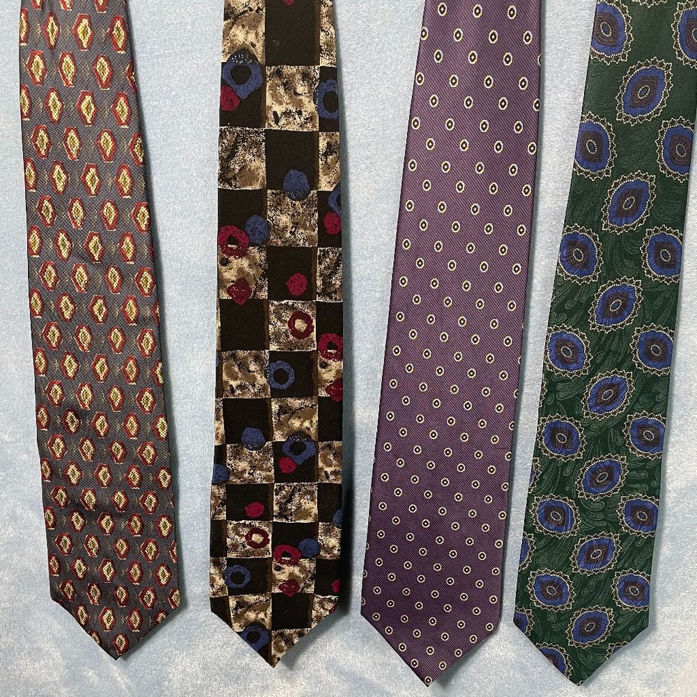 Bundle of 4 100% Silk Used Neckties. Made in the USA.